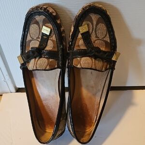 Coach Brown and Black Leather Flats with Moccasin Stitching